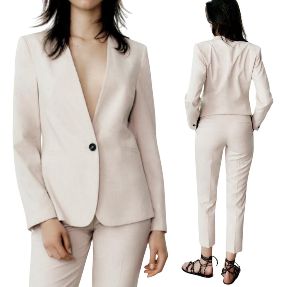 Zara Basic Blazer Single Button Collarless Woven … - image 2